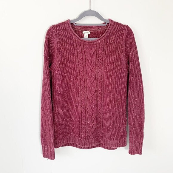 L.L. Bean maroon speckled knit long sleeve crewneck pullover sweater - Picture 1 of 9